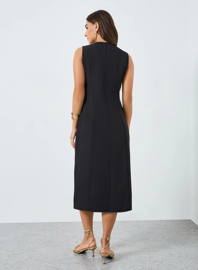 Styli Women Black Sleeveless Shift Midi Dress